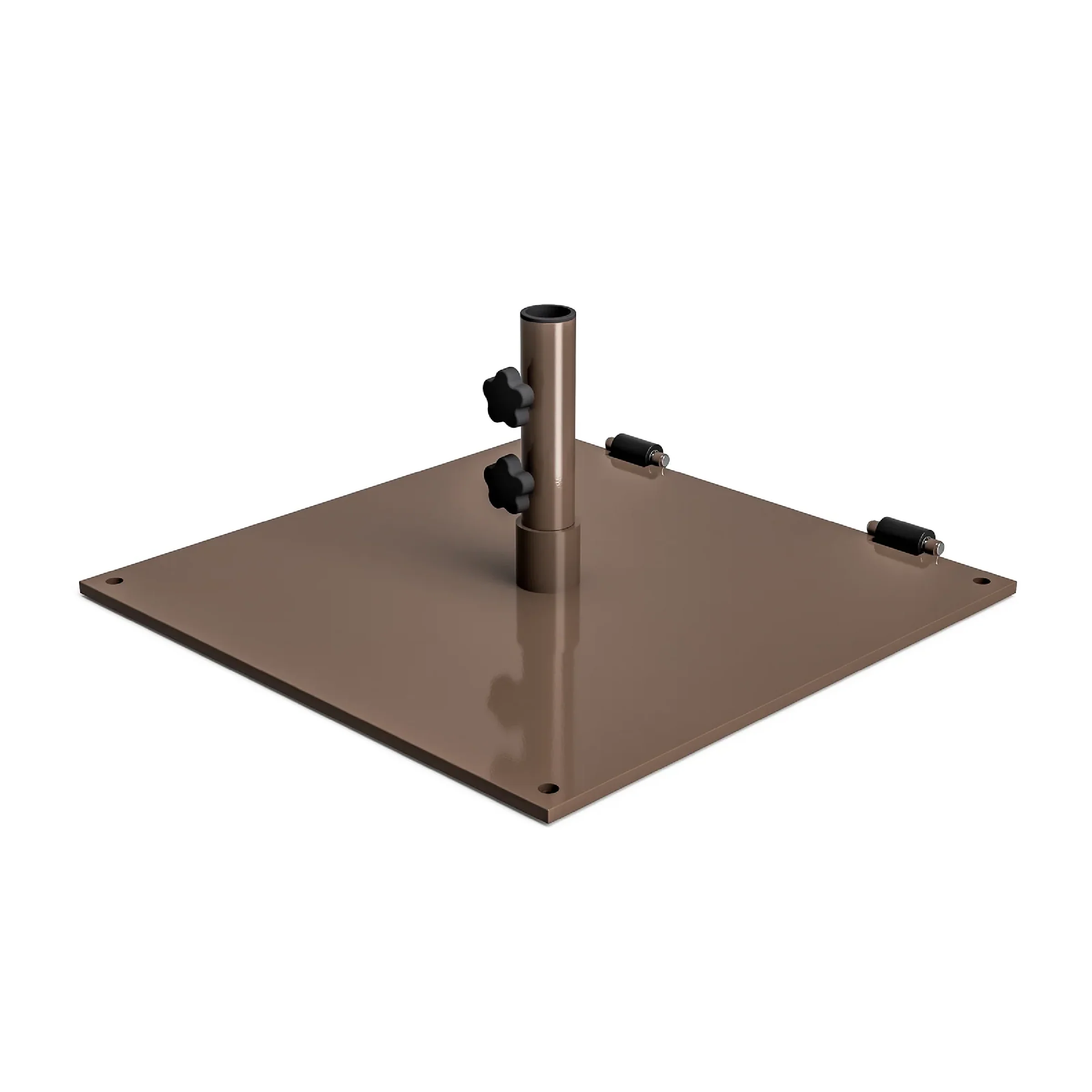 75 lbs. Powder Coated Square Steel Plate Base with Wheels and Threaded Stem - Image 2