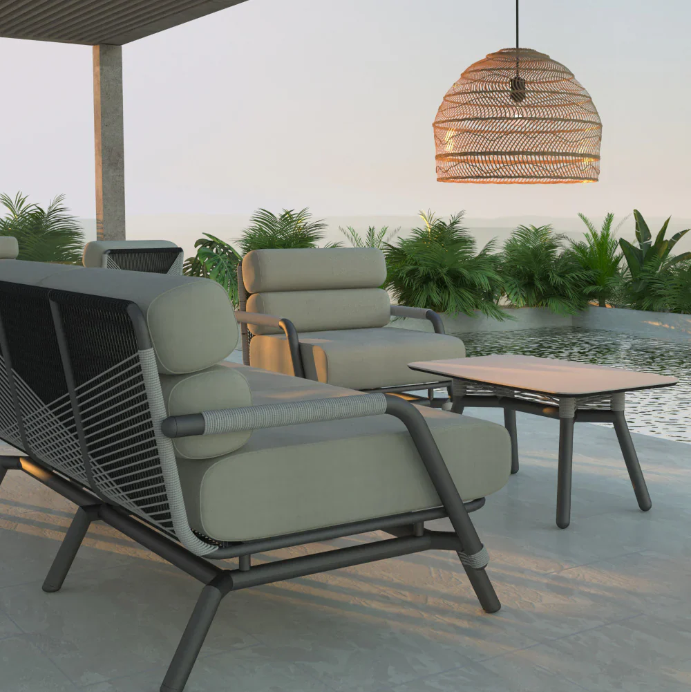 Amazonia Armchair with Graphite Frame, Granite and Fieldstone Rope with Bliss Aloe Sunbrella Cushions - Image 7