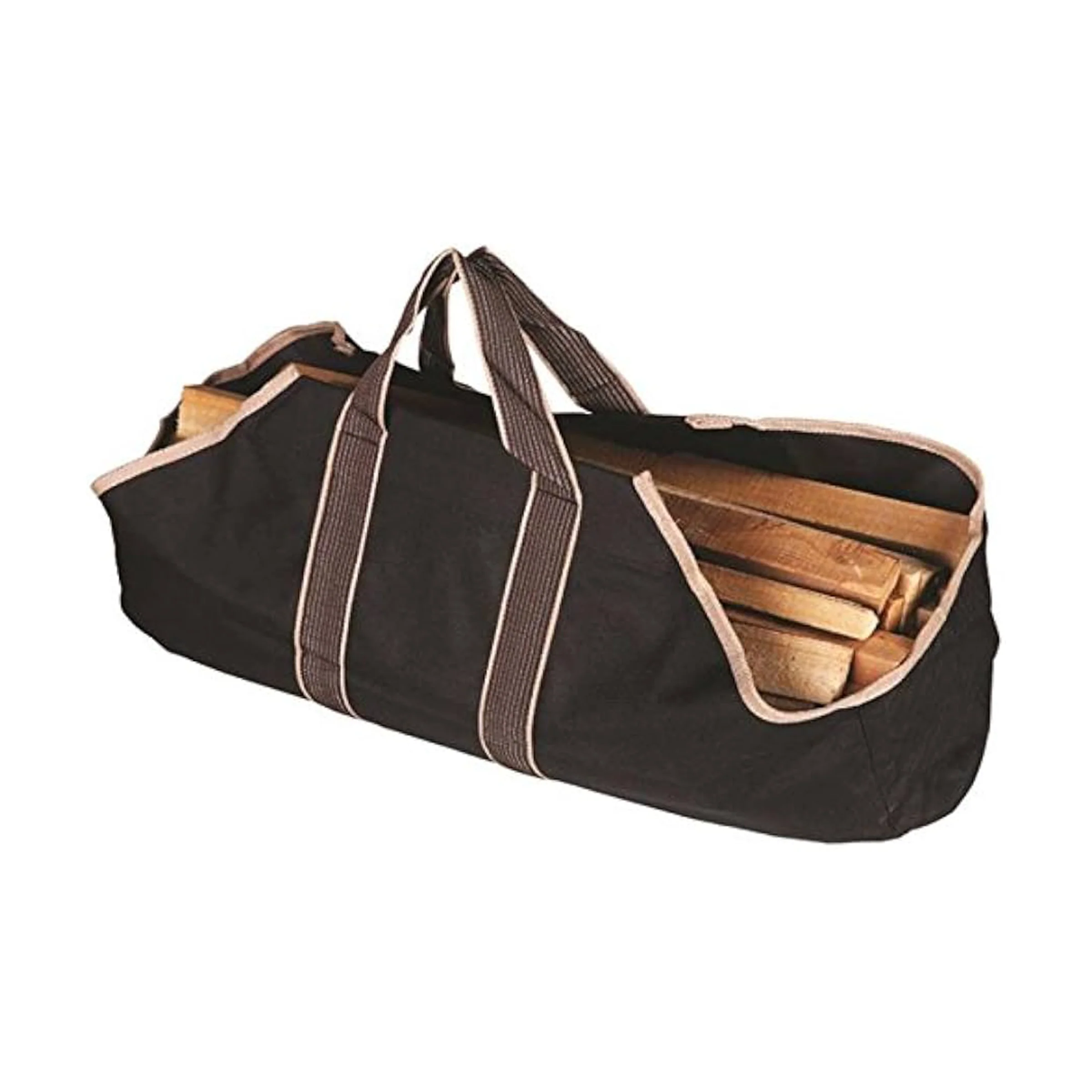 Black Canvas Log Carrier with Tan Handles - Image 2