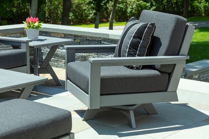 DEX SWIVEL LOUNGE CHAIR - HEATHERED DUNE w/SUNBRELLA CANVAS SEASALT CUSHIONS - Image 4