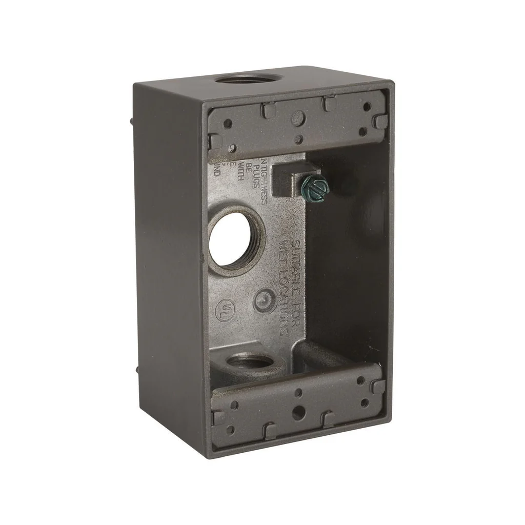 One Gang Outlet Box with 3 Threaded Outlets - Bronze Finish
