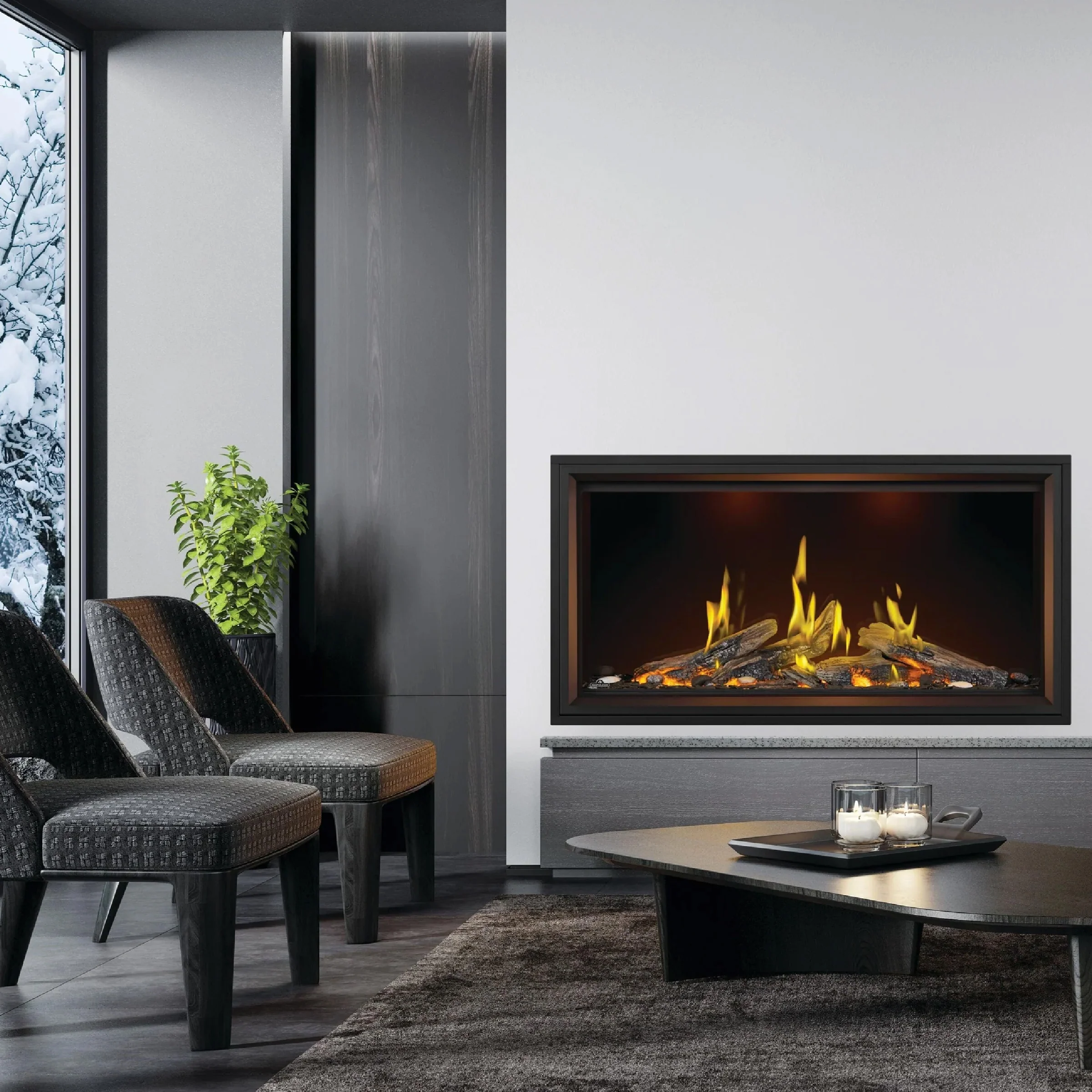 TALL LINEAR VECTOR WITH LUMINOUS LOGS FIREPLACE - Image 4